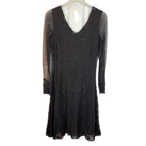 Frank Lyman Vintage Y2K Black Mesh Floral Abstract Fairy Appliqué Midi Dress 16